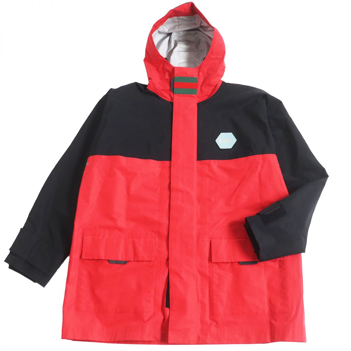 美品□22SS GUCCI/グッチ 100周年 676494 ウェブライン バックロゴプリント オーバーサイズ マウンテンパーカー 赤×黒 48 伊製 正規品【中古】