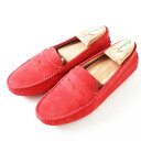 美品◎イタリア製 TODS トッズ レディース スウェードレザー コインローファー/ドライビングシューズ レッド 赤 37 箱・保管袋付き【中古】(4)