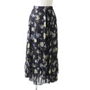 美品◎正規品 フランス製 CELINE セリーヌ 2J368385P レディース サンバースト プリーツスカート シルクジョーゼット 黒×マルチ 花柄 40【中...
