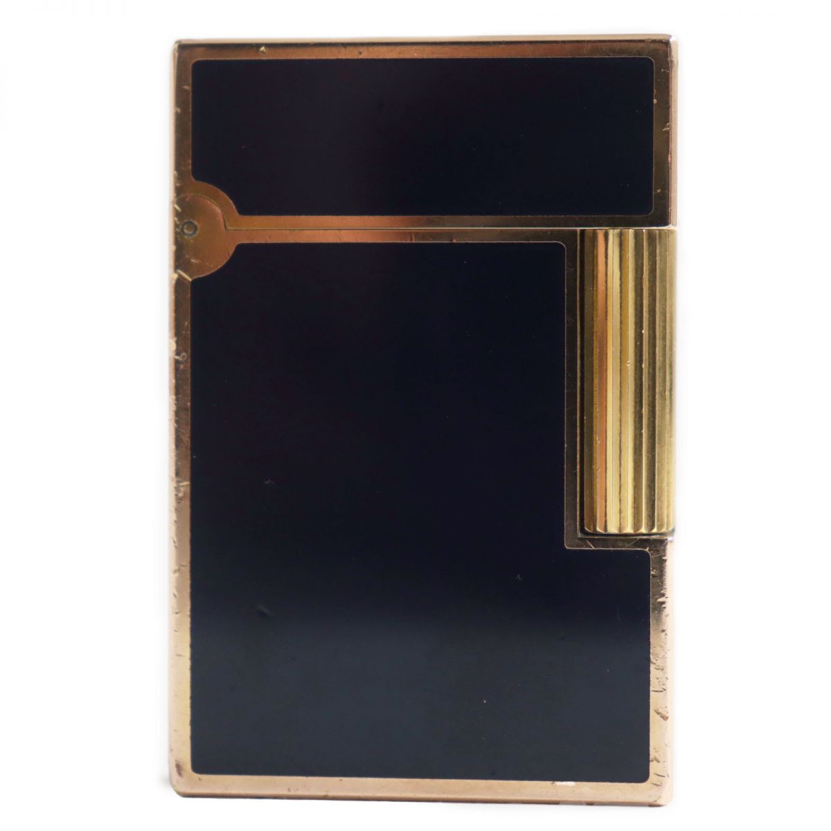 良品●S.T.Dupont エス・テー・デュポン ライン2 ラッカー ローラー式 ガスライター ダークネイビー×ゴールド フランス製 着火確認済【中古】