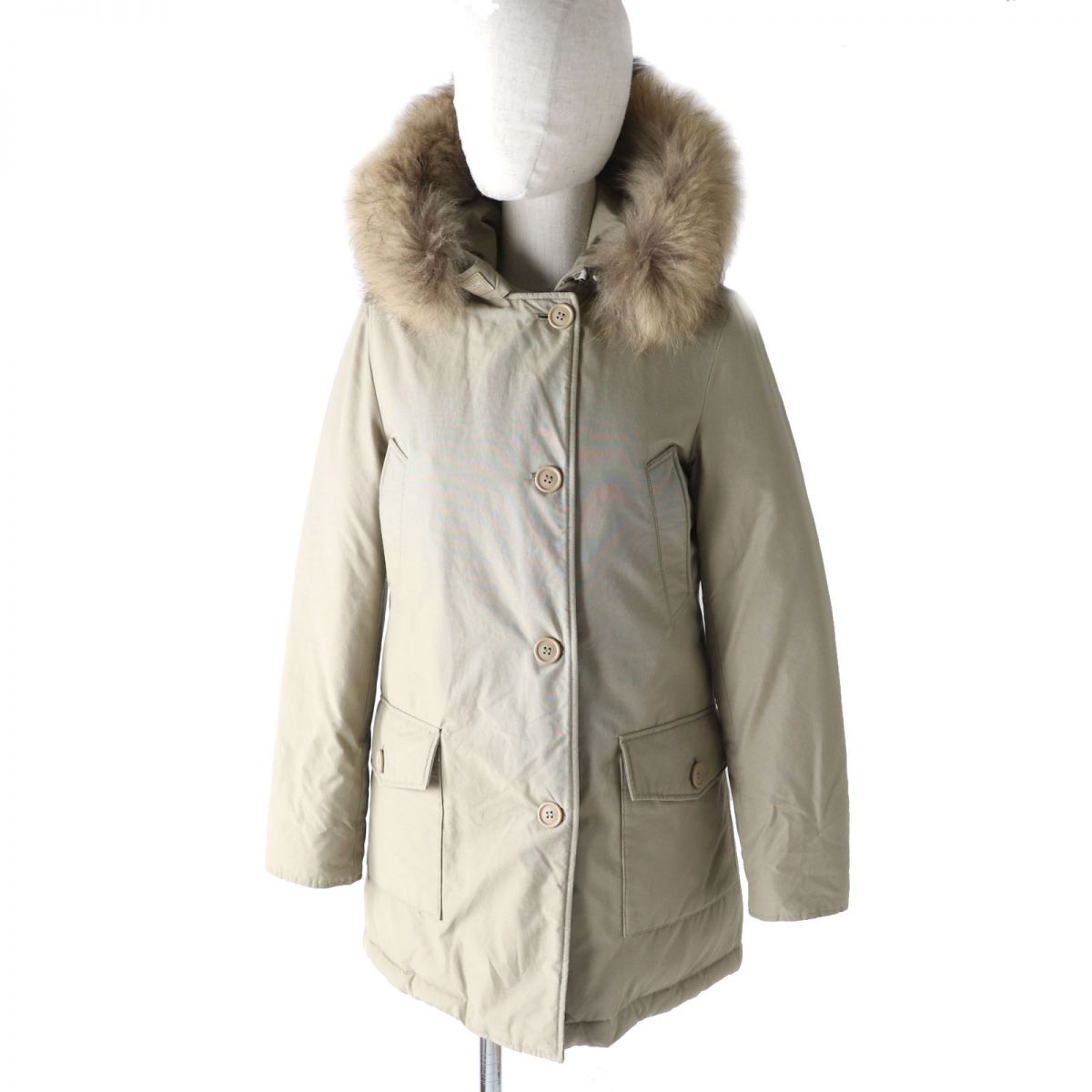 美品★正規品 WOOLRICH ウールリッチ 1502250 ARCTIC PARKA 60/40 アークティックパーカ ファー・フード付 ダウンコート ベージュ XXS【中古】