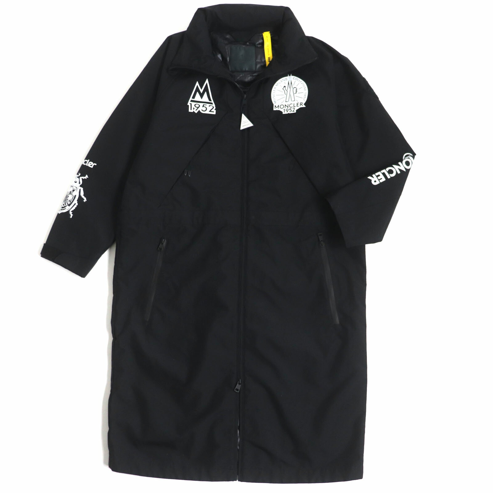 極美品 MONCLER GENIUS 2 モンクレール ジーニアス 2 2021年製 ARAKAWA フード入り ロゴワッペン付き WZIP ロング ダウンコート ブラック 0 ハンガー付き イタリア製 国内正規品 メンズ【中古】
