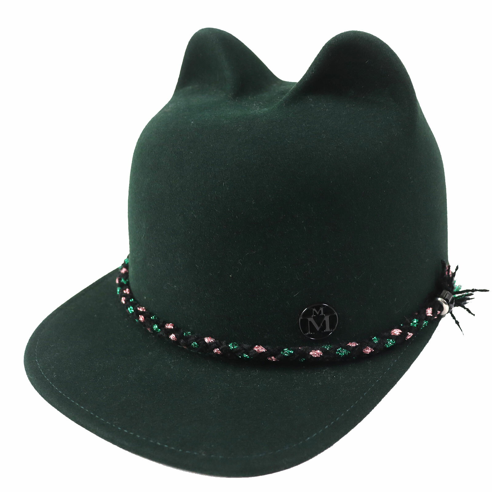 未使用品 MAISON MICHEL メゾンミッシェル JAMIE HAT ジェイミー キャットイヤー ロゴ金具付き ラビットフェルト 帽子 キャップ ダークグリーン S ドイツ製 レディース