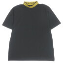 美品 FENDI フェンディ VERSACE 22SS FY1088 コットン100％ FENDACE 襟元ズッカ FFロゴ カットソー 半袖Tシャツ ブラック L イタリア製 正規品 メンズ【中古】