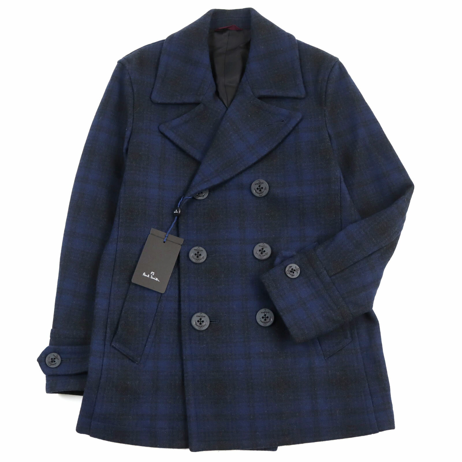 ⚠️セレス⚠️ポールスミス カシミヤ混ピーコート ネイビー L Paul Smith ポールスミス チェック柄ピーコート