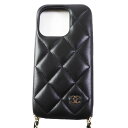 未使用品◎CHANEL シャネル AP3556 マトラッセ Fパール チェーン ココマーク付き 14Pro iPhoneケース ブラック ゴールド金具 箱・保存...