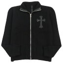 美品●CHROME HEARTS クロムハーツ 2213-304-1240 カシミヤ100％ ラムレザー使い クロスパッチ ダガージップ ジップアップカーディガン ブラック S USA製 正規品 メンズ【中古】