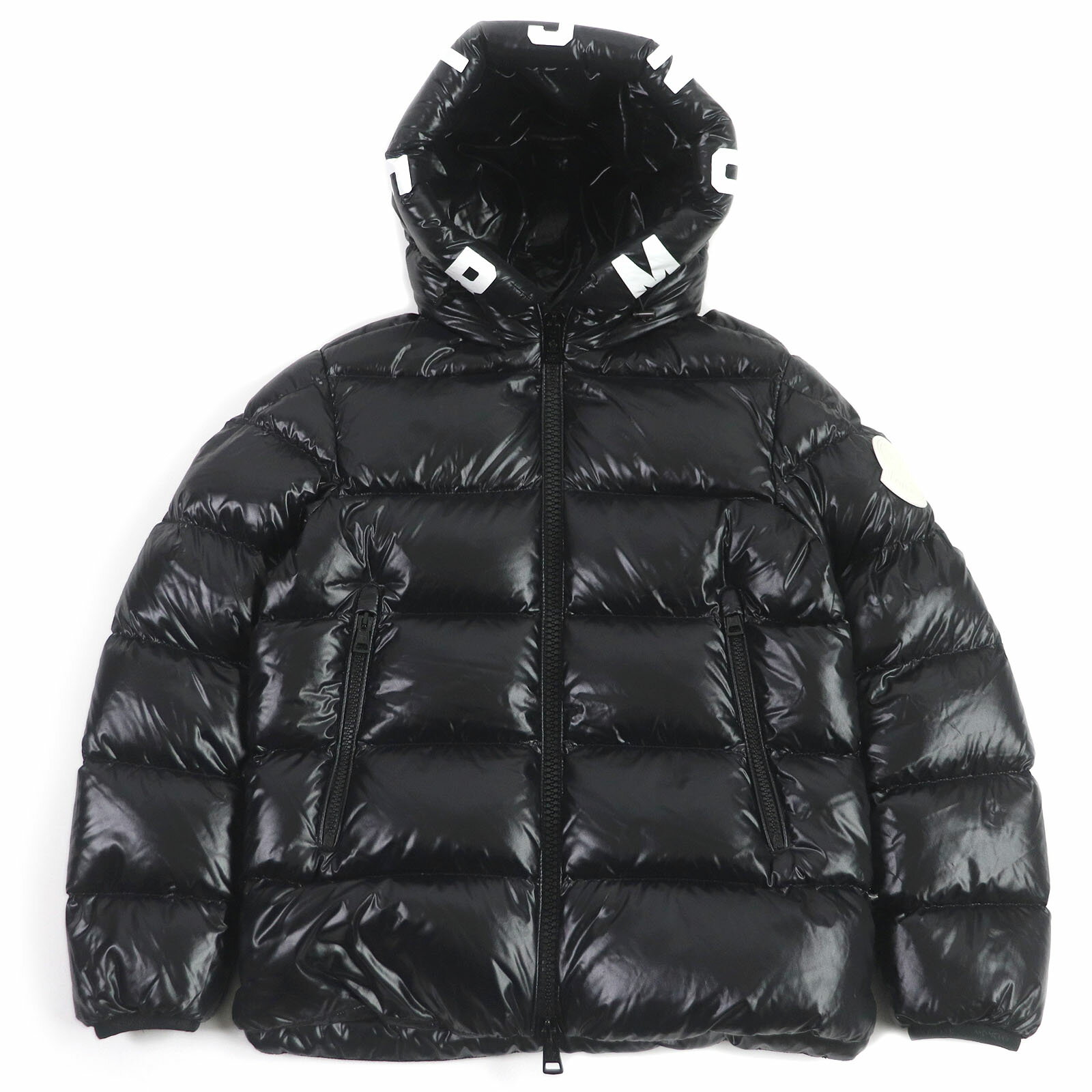 極美品□MONCLER モンクレール 2019年製 DUBOIS フードロゴプリント WZIP デカロゴワッペン ダウンジャケット ブラック 1 ハンガー・ガーメント付き 国内正規品 メンズ【中古】