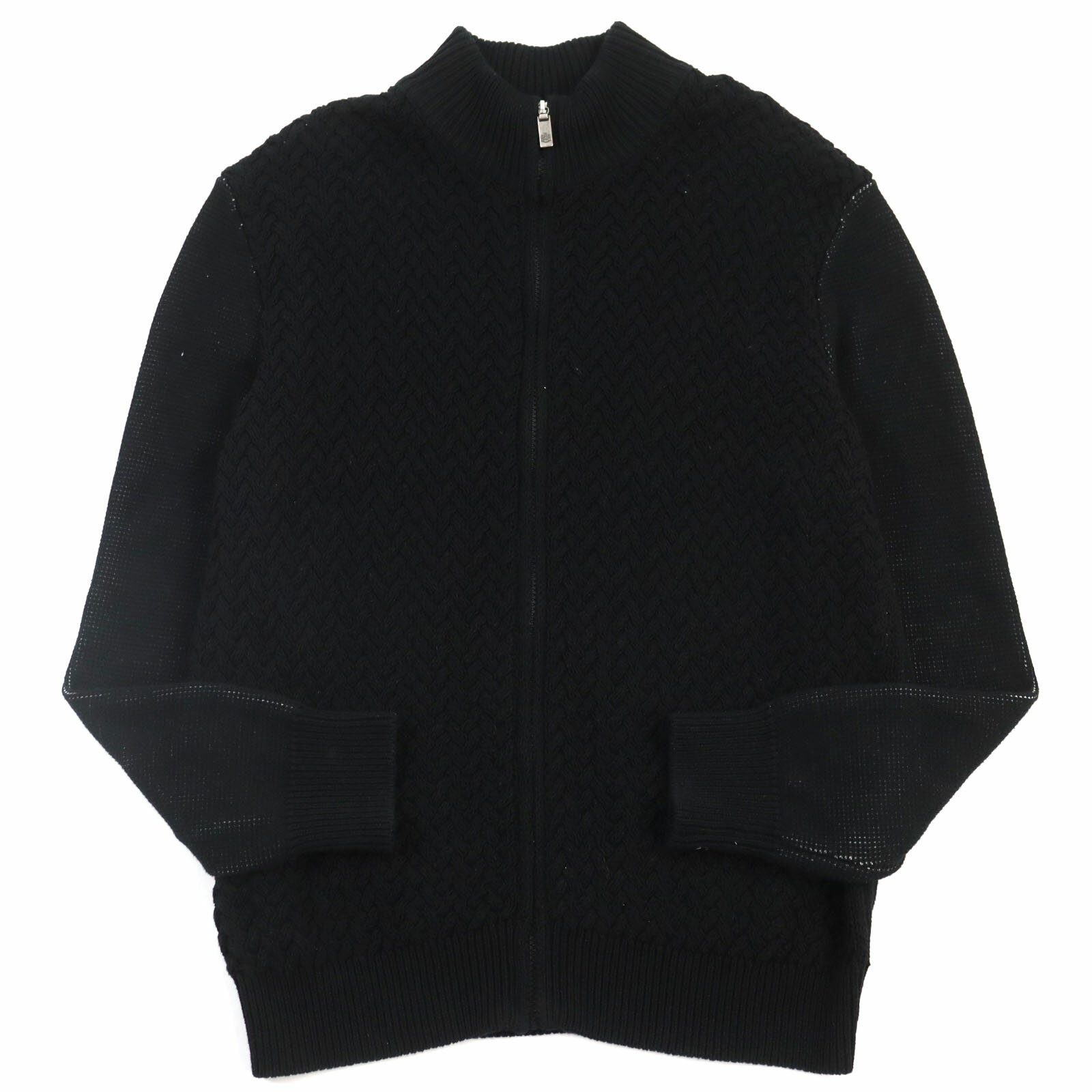 【ドンドン見直し】美品○lucien pellat-finet ルシアン ぺラフィネ コットン100% バックドクロ刺繍 ロゴジップ付き ジャカード織 ニットブルゾン ブラック L イタリア製 メンズ【中古】