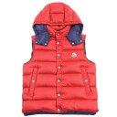 美品○MONCLER モンクレール E20914338649 C0084 BILLECART GILET ビルカール ロゴワッペン付き スタンドカラー フード付き ドローコード ダブルジップ ダウンベスト レッド ネイビー 3 正規品 メンズ