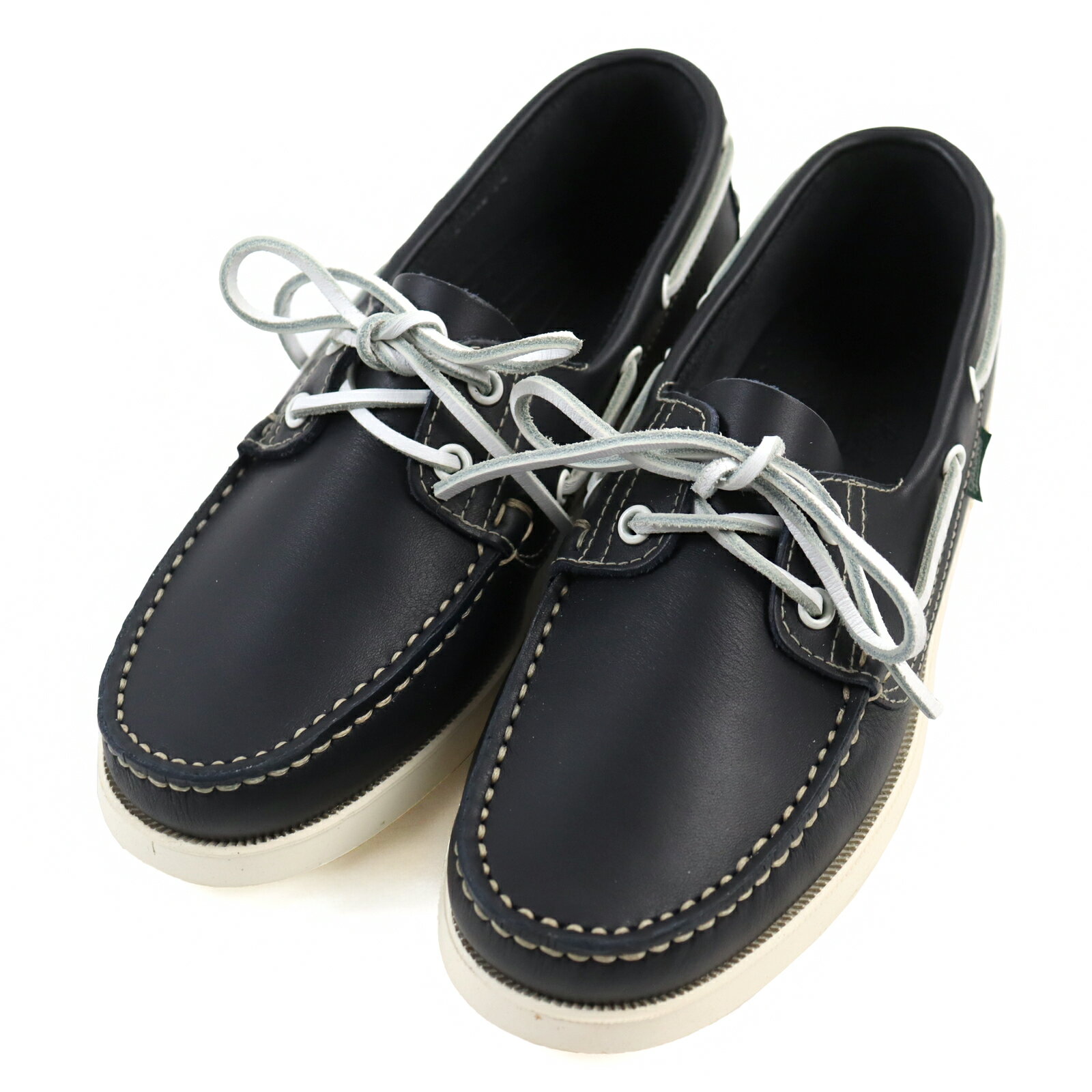 極美品○Paraboot パラブーツ BARTH バース ヴォイルレザー MARINE SOLE モカステッチ配色 モカシン/デッキシューズ ネイビー ホワイト 5.5 箱付き スペイン製 メンズ【中古】