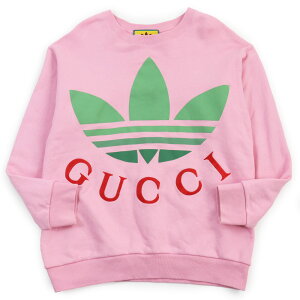 美品●GUCCI グッチ adidas アディダス 721361 トレフォイルロゴプリント トレーナー スウェット ピンク M イタリア製 正規品 メンズ【中古】