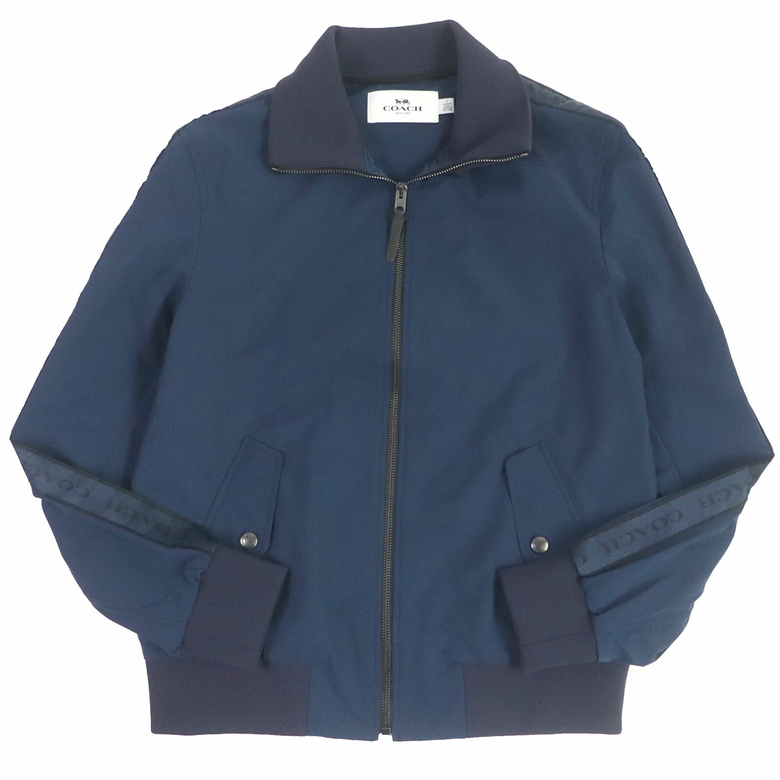 極美品□COACH コーチ F75719 サイドロゴライン ジップアップ ボンバージャケット ブルゾンジャケット ブルー S 正規品 メンズオススメ◎【中古】