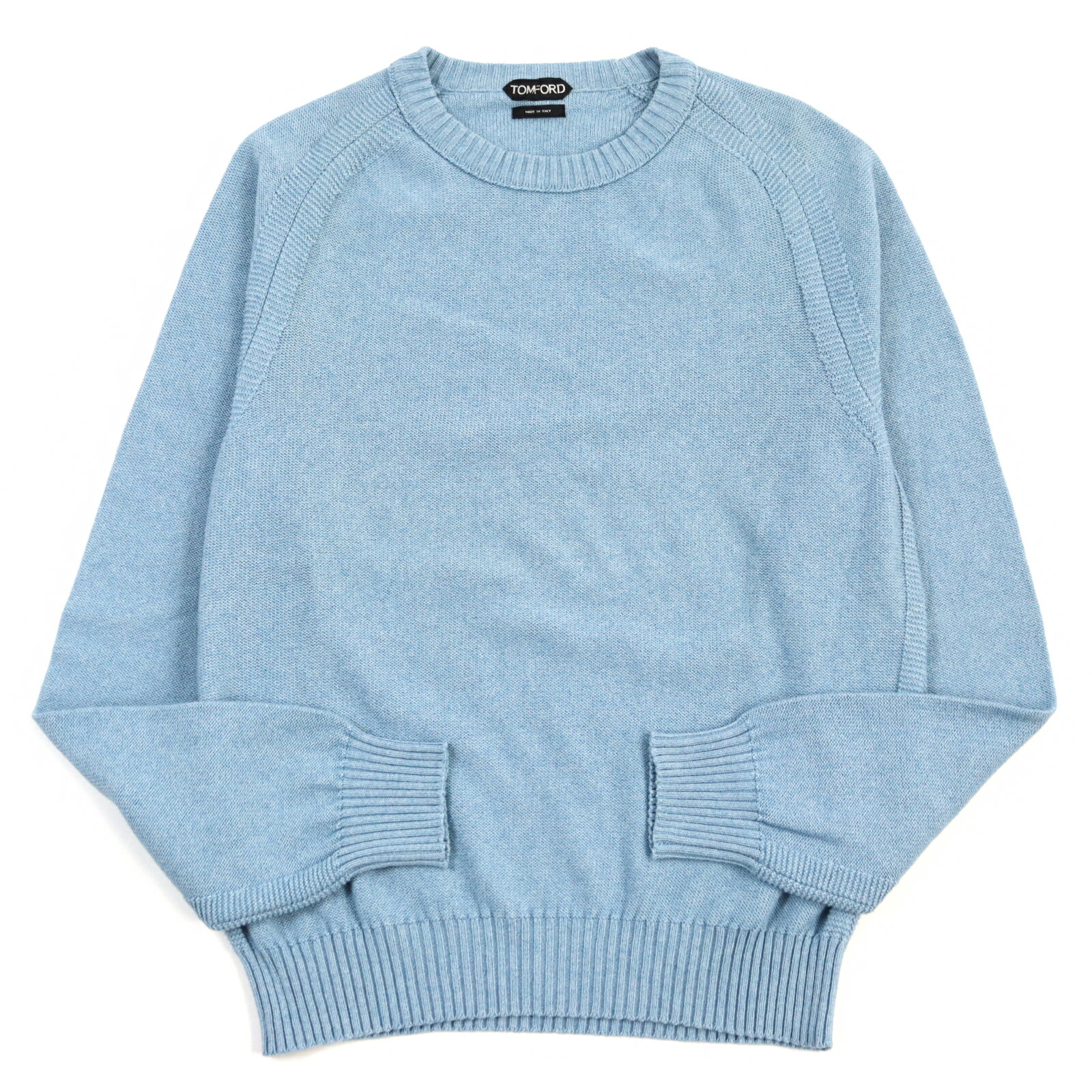 極美品○TOM FORD トムフォード カシミヤ・シルク混 切替デザイン クルーネック 長袖/ロングスリーブ ニット/セーター ライトブルー 50 イタリア製 正規品 メンズ【中古】
