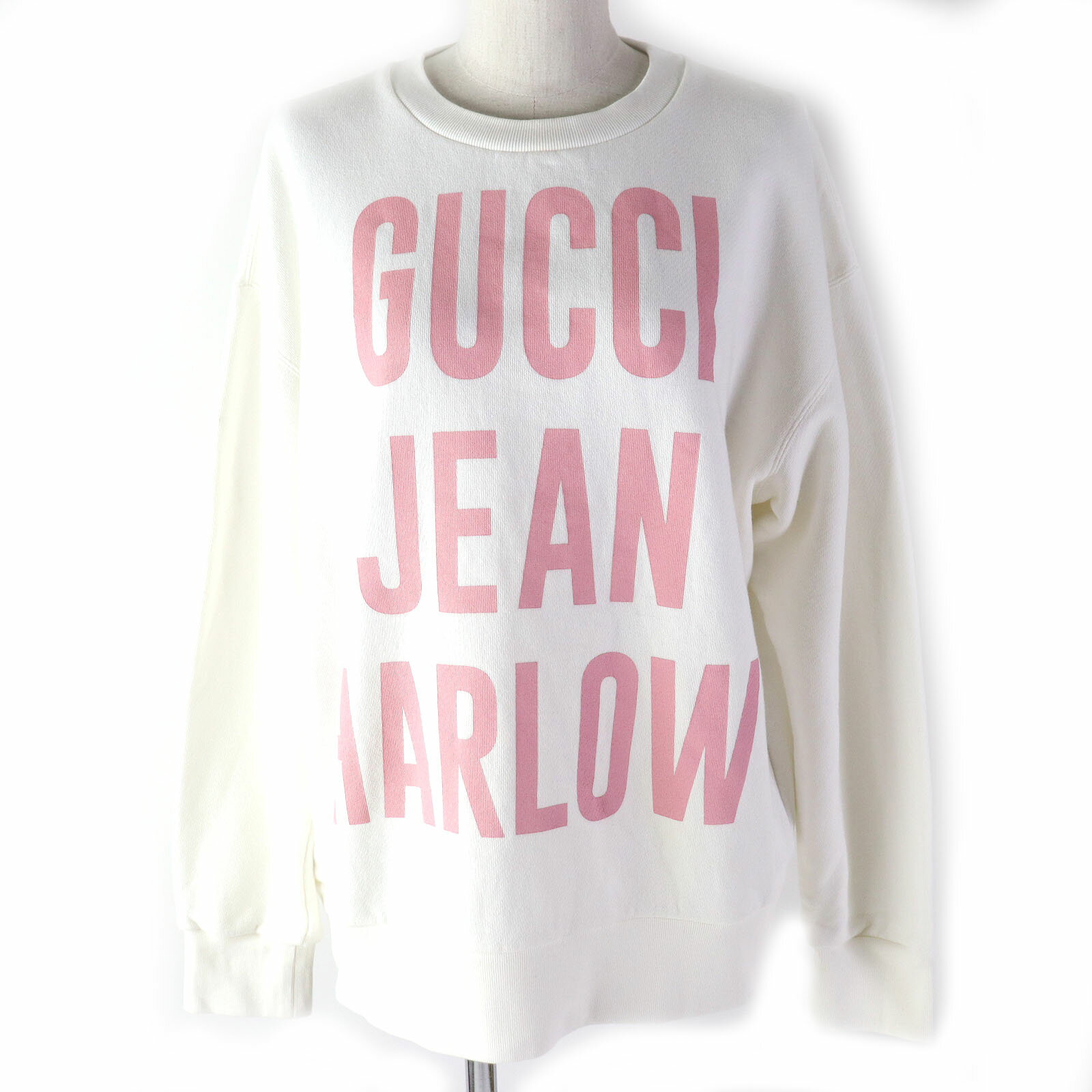 極美品△GUCCI グッチ 688219 コットン JEAN HARLOW 長袖 スウェットシャツ トレーナー ホワイト ピンク S イタリア製 正規品 レディース【中古】