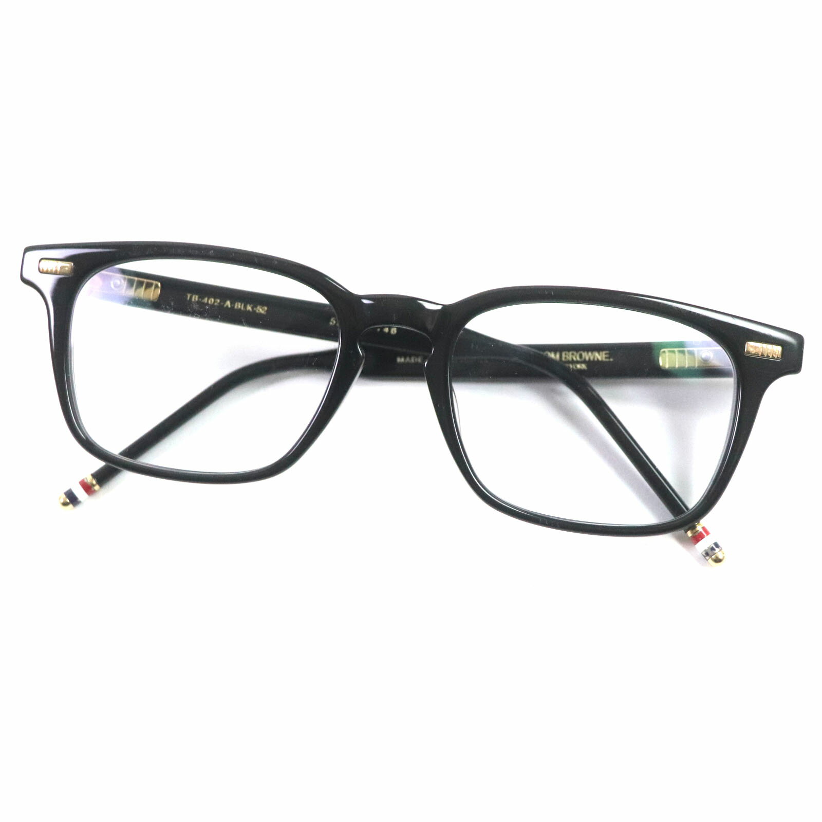 良品▼THOM BROWNE トムブラウン TB-402-A-BLK-52 ウエリントン メガネ 眼鏡 アイウェア ブラック 52□20-146 日本製 メンズ【中古】