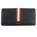 極美品▼BALLY バリー 6218067 TALIRO.LT10 レザー ロゴ金具付き ストライプ ロングウォレット 2つ折り 長財布 ブラック 箱付き メンズ【中古】