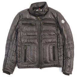 良品△MONCLER モンクレール CLEVELAND ロゴワッペン付き ジップアップ ライダース型 ダウンジャケット ダークブラウン 1 メンズ【中古】