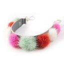 美品◎FENDI フェンディ 8AV105 レザー ミンク ボンボン/梵天 ショルダーストラップ マルチ シルバー金具 箱・保存袋付き イタリア製 レディース【...