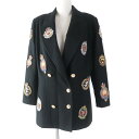 美品◎CHANEL シャネル ヴィンテージ 21770 希少 ワッペン付き ココマーク金ボタン付き ウール ダブルジャケット ブラック 38 レディース【中古】
