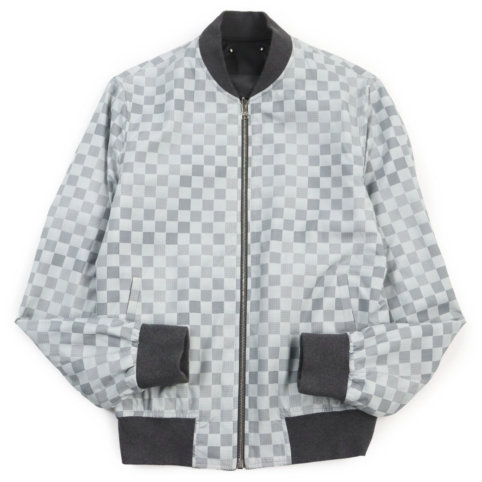 美品●LOUIS VUITTON ルイヴィトン 希少 ダミエ リバーシブル ロゴ金具付き ジャケット ブルゾン グレー系 44 イタリア製 正規品 メンズ【中古】