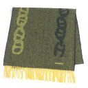 極美品□HERMES エルメス カシミヤ100% シェーヌダンクル クレイジーチェーン ロゴ刺繍 ショール フリンジマフラー イエロー系 UK製 メンズ【中古】