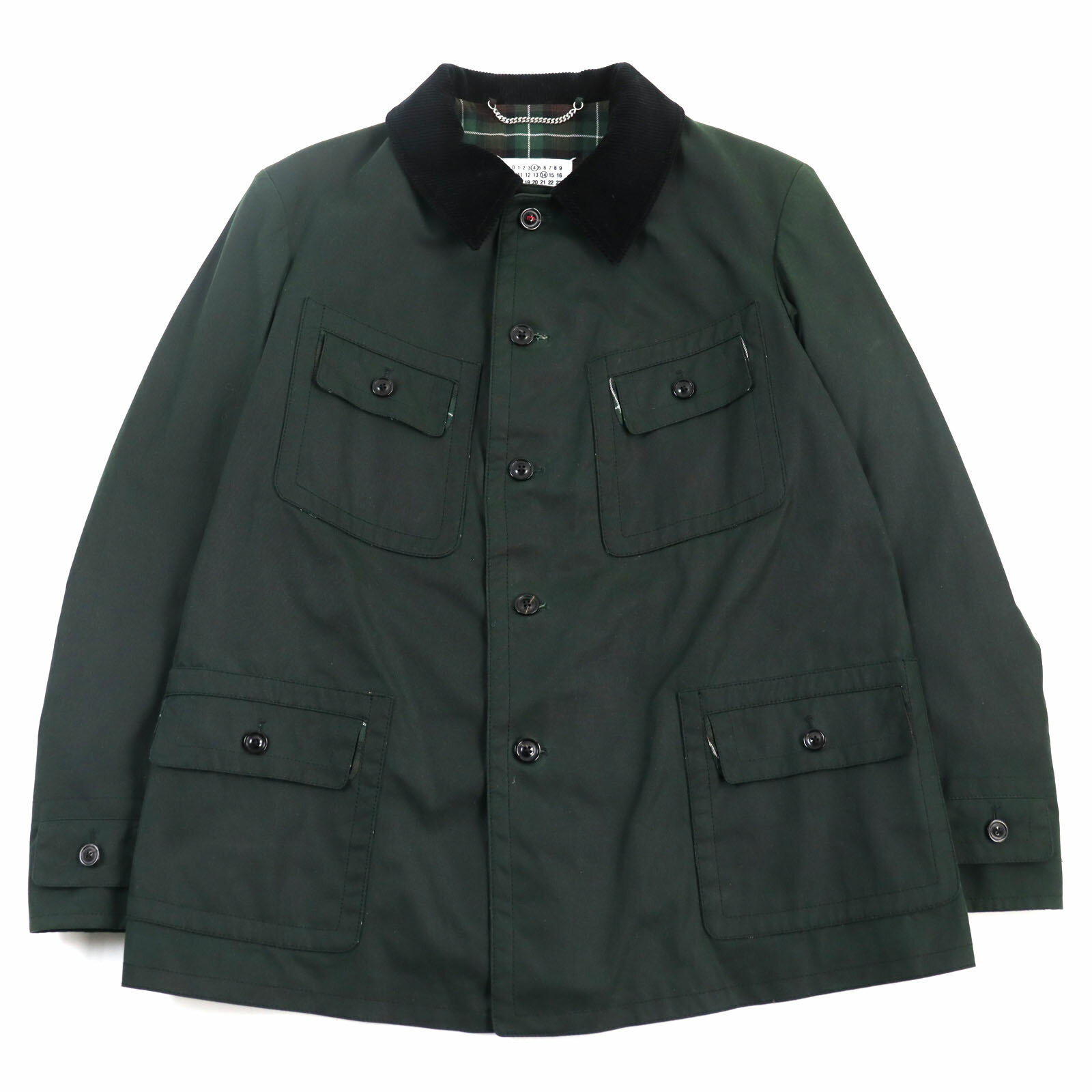 美品○メゾンマルジェラ4 14 22AW SI1AM001 S47739 襟コーデュロイ 調節可能ベルト付き オイルドジャケット ブルゾン グリーン 48 イタリア製 正規品 メンズ【中古】