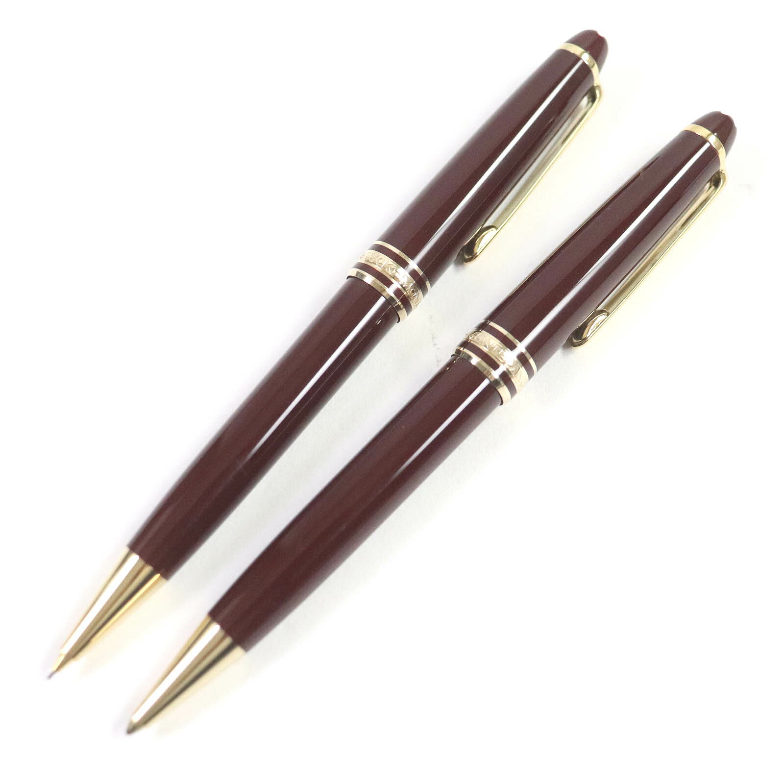 美品□MONTBLANC モンブラン マイスターシュテュック ホワイトスター シャーペン ボールペン 二本セット ボルドー×ゴールド ドイツ製 メンズ 筆記確認済み【中古】