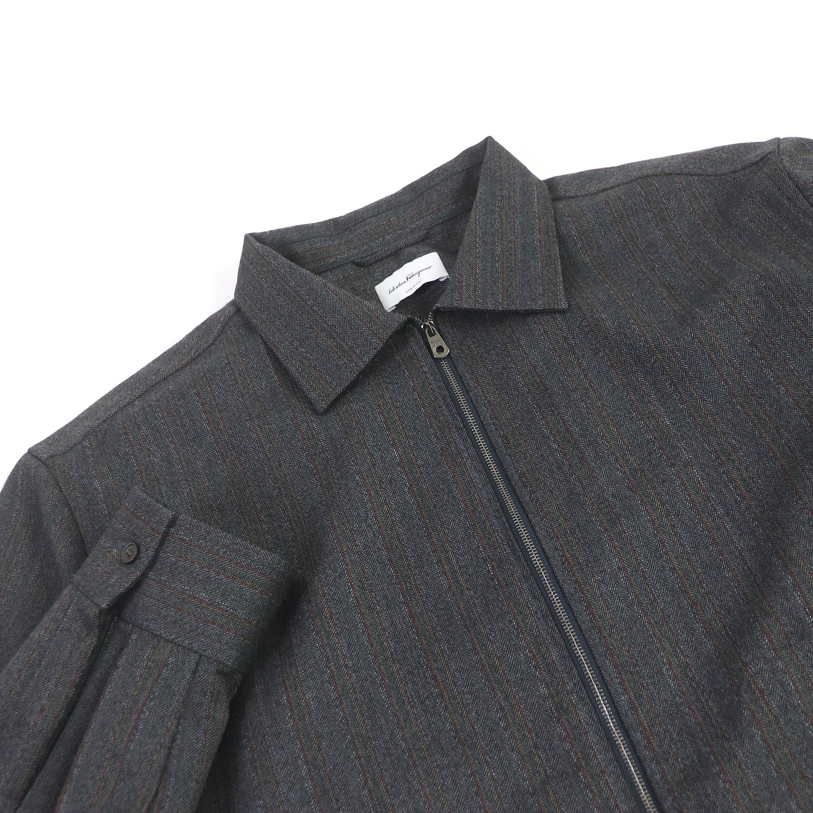 極美品□Salvatore Ferragamo サルヴァトーレフェラガモ ウール ストライプ柄 ZIPUP カバーオール ブルゾン グレー XL イタリア製 正規品 メンズ【中古】
