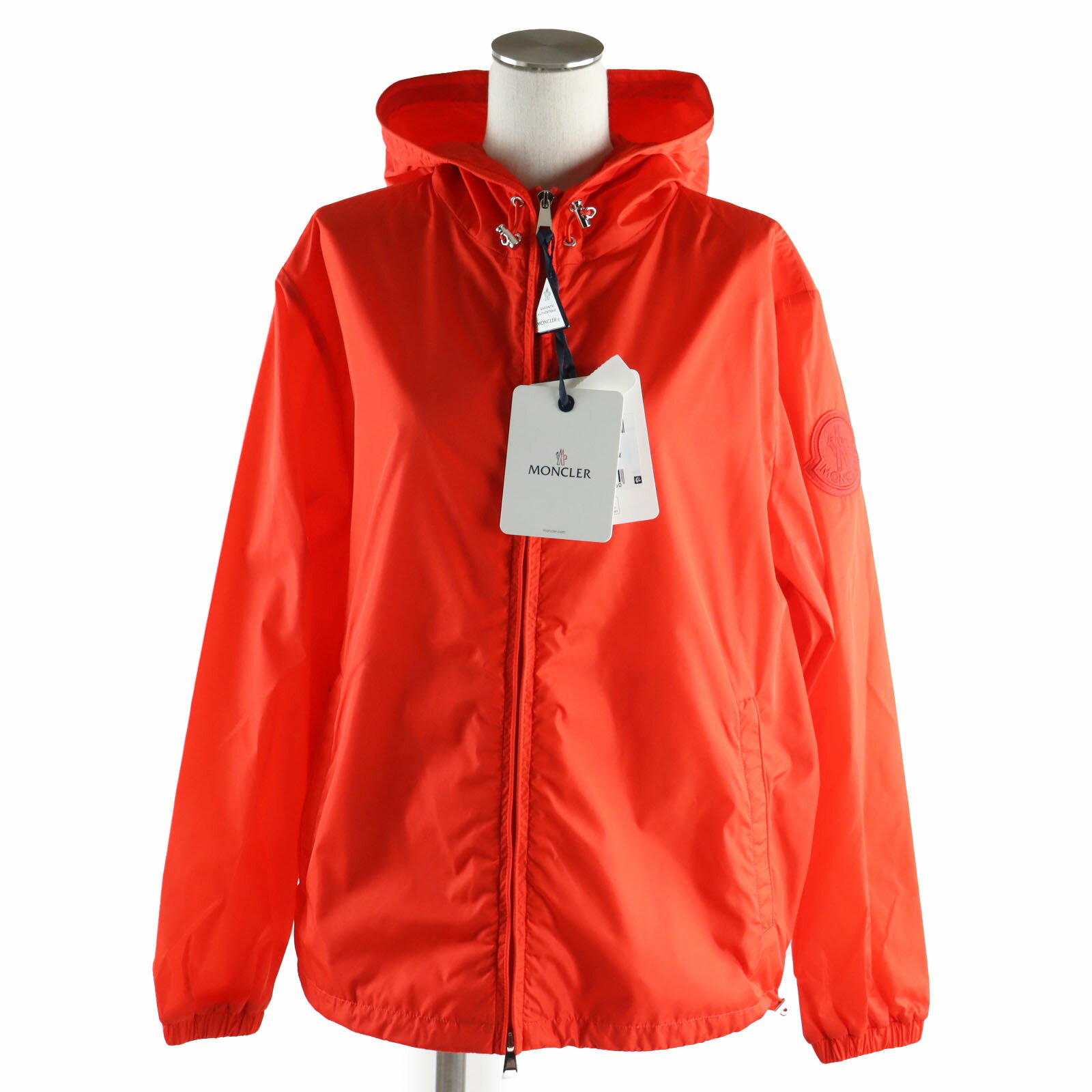 未使用品●MONCLER モンクレール 2019年製 ALEXANDRITE アレキサンドライト ロゴワッペン付き フーデッド ナイロンジャケット オレンジ 1 正規品 レディース【中古】