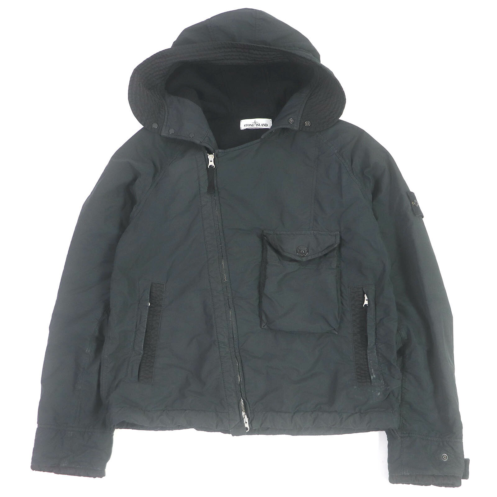 人気□STONE ISLAND ストーンアイランド 741541231 DAVID LIGHT-TC WITH MICROPILE 裏ボア ロゴワッペン付き WZIP フーデッド ブルゾンジャケット ブラック S 正規品 メンズ【中古】