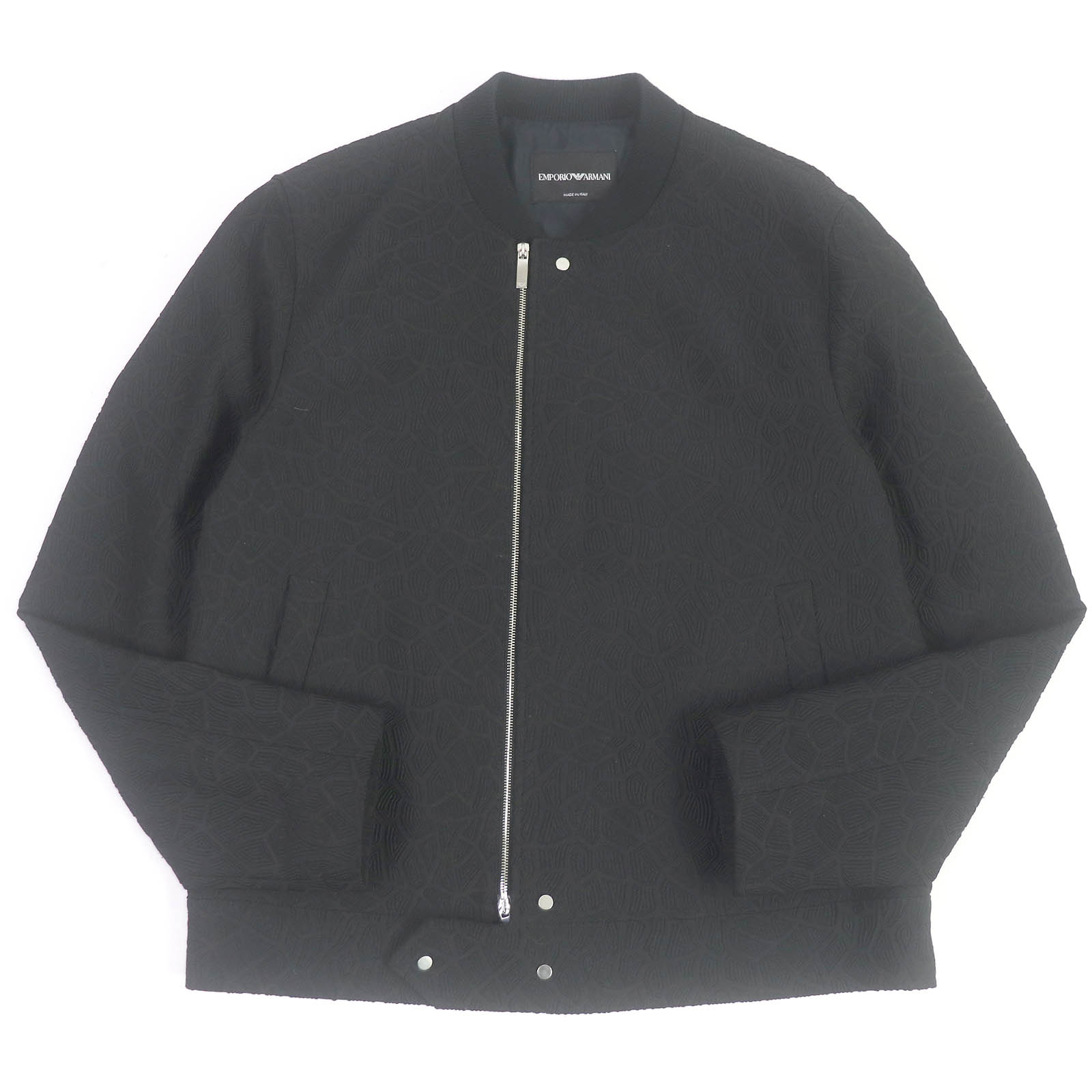 美品□EMPORIO ARMANI エンポリオ アルマーニ 2018年製 黒タグ 織柄 立体デザイン ブルゾンジャケット ブラック 52 イタリア製 正規品 メンズ【中古】