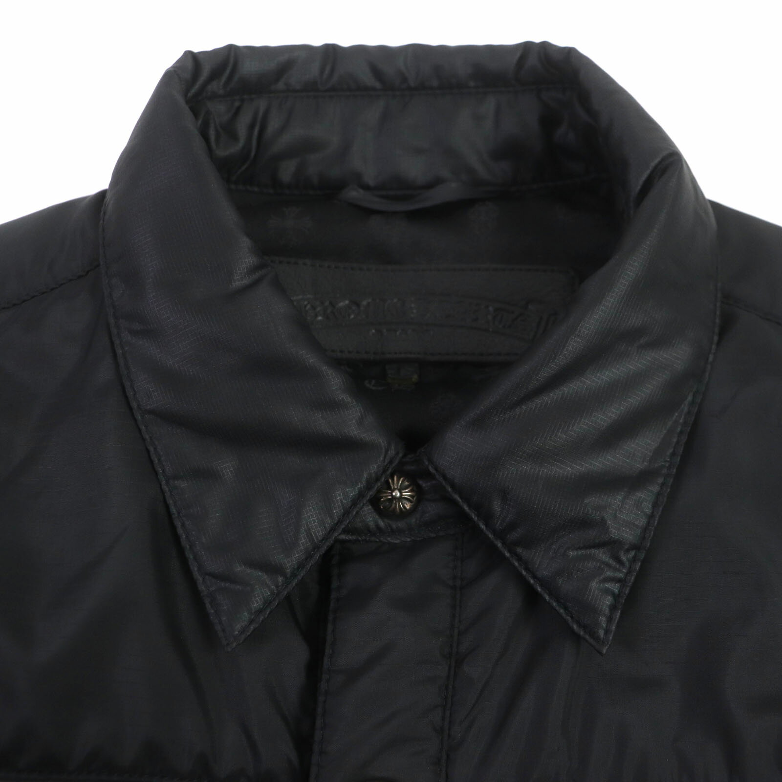 美品▼CHROME HEARTS クロムハーツ 袖カシミヤ100% 切替デザイン JVP クロスボールボタン 中綿 ジャケット ブラック L USA製 正規品 メンズ【中古】