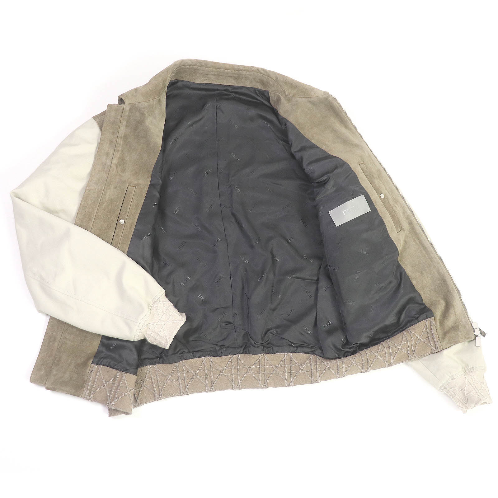 極美品□DIOR ディオール オム 23AW 383L419C0686 Zipped Varsity Blouson スウェードレザー 中綿入り バーシティブルゾン スタジャン ベージュ 50 イタリア製 正規品 メンズ【中古】