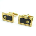 極美品△Dunhill ダンヒル ロゴ刻印 スクエア型 カフスボタン カフリンクス オニキス ブラック ゴールド ケース付き ドイツ製 メンズ 紳士小物 オススメ◎【中古】