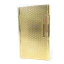 外装美品☆Dupont デュポン ライン1 ロング 総柄 スクエア ローラー式 ガス ライター ゴールド ケース付き フランス製 メンズ 着火不可【中古】