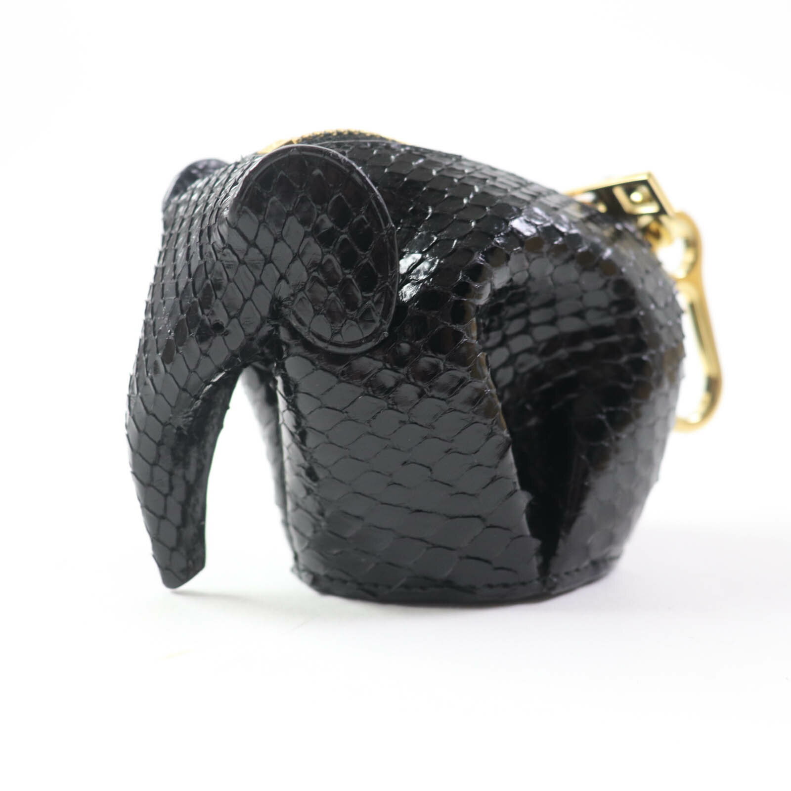 極美品★LOEWE ロエベ キーリング付 ゾウ エレファント リザード チャーム/コインケース ブラック ゴールド金具 保存袋付き スペイン製 レディース【中古】のサムネイル