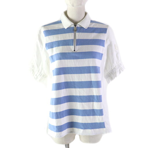 美品★MONCLER モンクレール 21年製 SS POLO コットン100% ハーフZIP ロゴワッペン付 半袖 カットソー ホワイト ブルー M イタリア製 正規品 レディース【中古】 美品★MONCLER モンクレール 21年製 SS POLO コットン100% ハーフZIP ロゴワッペン付 半袖 カットソー ホワイト ブルー M イタリア製 正規品 レディース【中古】