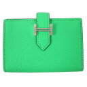 未使用品△HERMES エルメス ベアンミニ ヴェールコミック シルバー金具 シェブルミゾル 二つ折り カードケース 名刺入れ グリーン B刻 箱付き フランス...