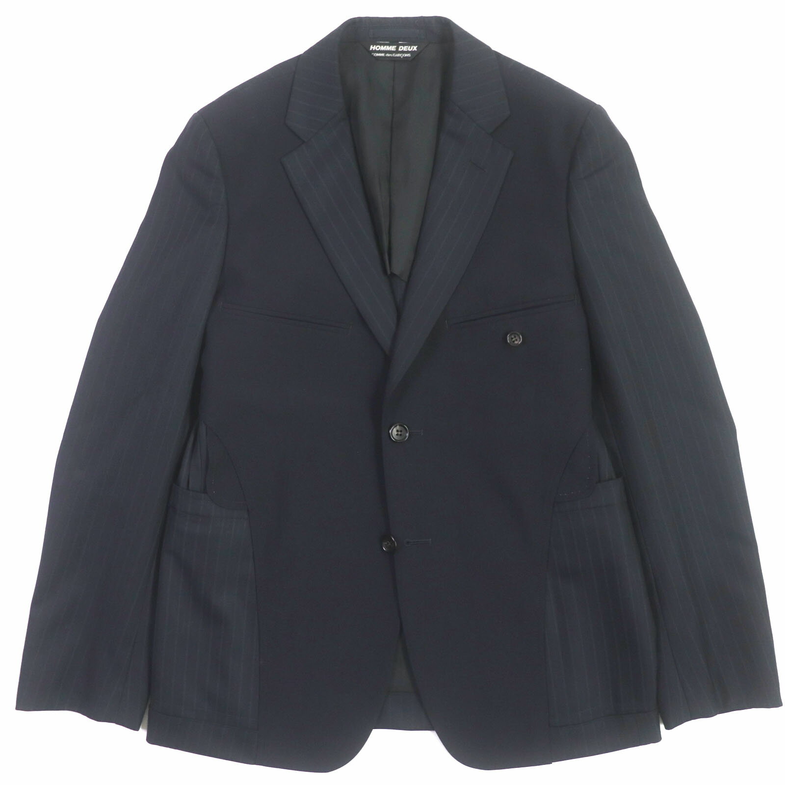 極美品▼COMME des GARCONS HOMME DEUX コムデギャルソン・オム・ドゥ 2022年製 DJ-J043 ウール ポリエステル ストライプ インサイドアウト シングル テーラードジャケット ネイビー S 日本製 正規品 メンズ【中古】