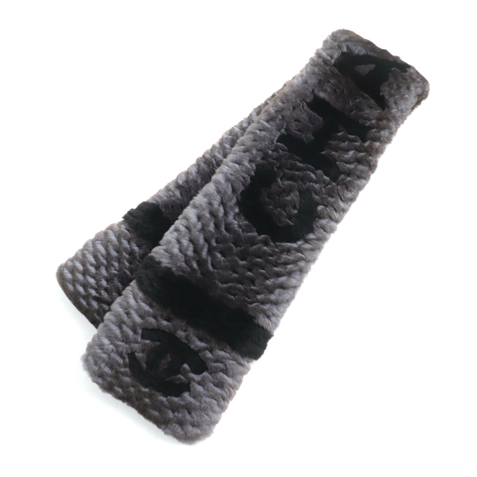 極美品★CHANEL シャネル ロゴデザイン ココマーク オリラグファー ストール パープル ブラック イタリア製 レディース【中古】のサムネイル