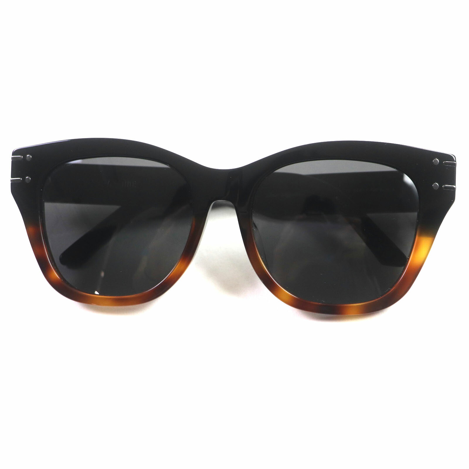 美品▼Christian Dior クリスチャンディオール Dior Signature B4F ロゴ入り サングラス ブラック クリアブラウン 54□17 140 ケース付き イタリア製 レディース メンズ【中古】