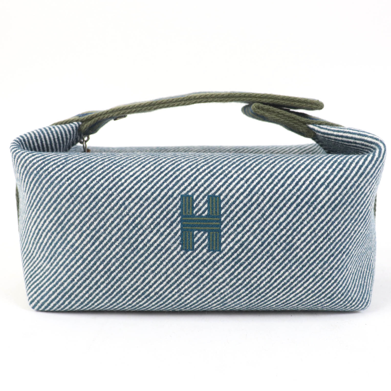 未使用品☆HERMES エルメス ブリッド ア ブラック PM Hナッテ ブルーアビス セリエ金具 ウール100％ ポーチ ハンドバッグ 箱付き フランス製 レディース【中古】のサムネイル