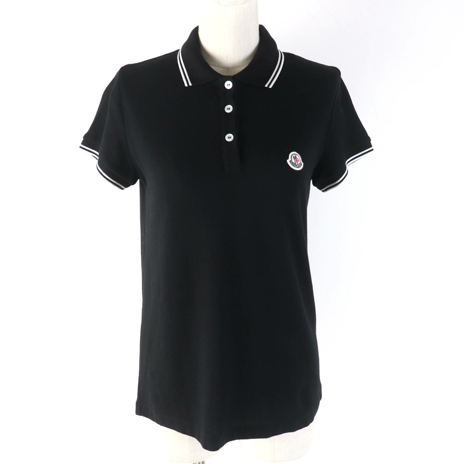 美品★MONCLER モンクレール 19SS コットン100% ロゴワッペン付 半袖ポロシャツ/トップス ブラック S 正規品 レディース【中古】