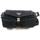 極美品▼PRADA プラダ 2VH174 トライアングルロゴ Re-Nylon レザー ショルダーバッグ ボディバッグ ブラック シルバー金具 保存袋付き イタ...