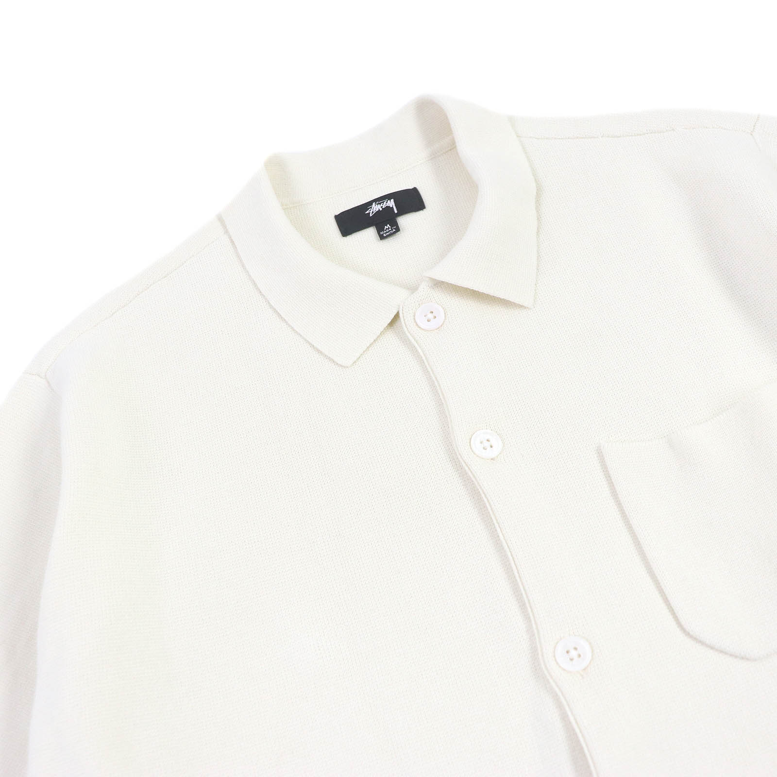 極美品□STUSSY ステューシー 23SS Perforated Swirl Knit Shirt コットン パーフォレーテッド 半袖 ニットシャツ アイボリー M 正規品 メンズ【中古】