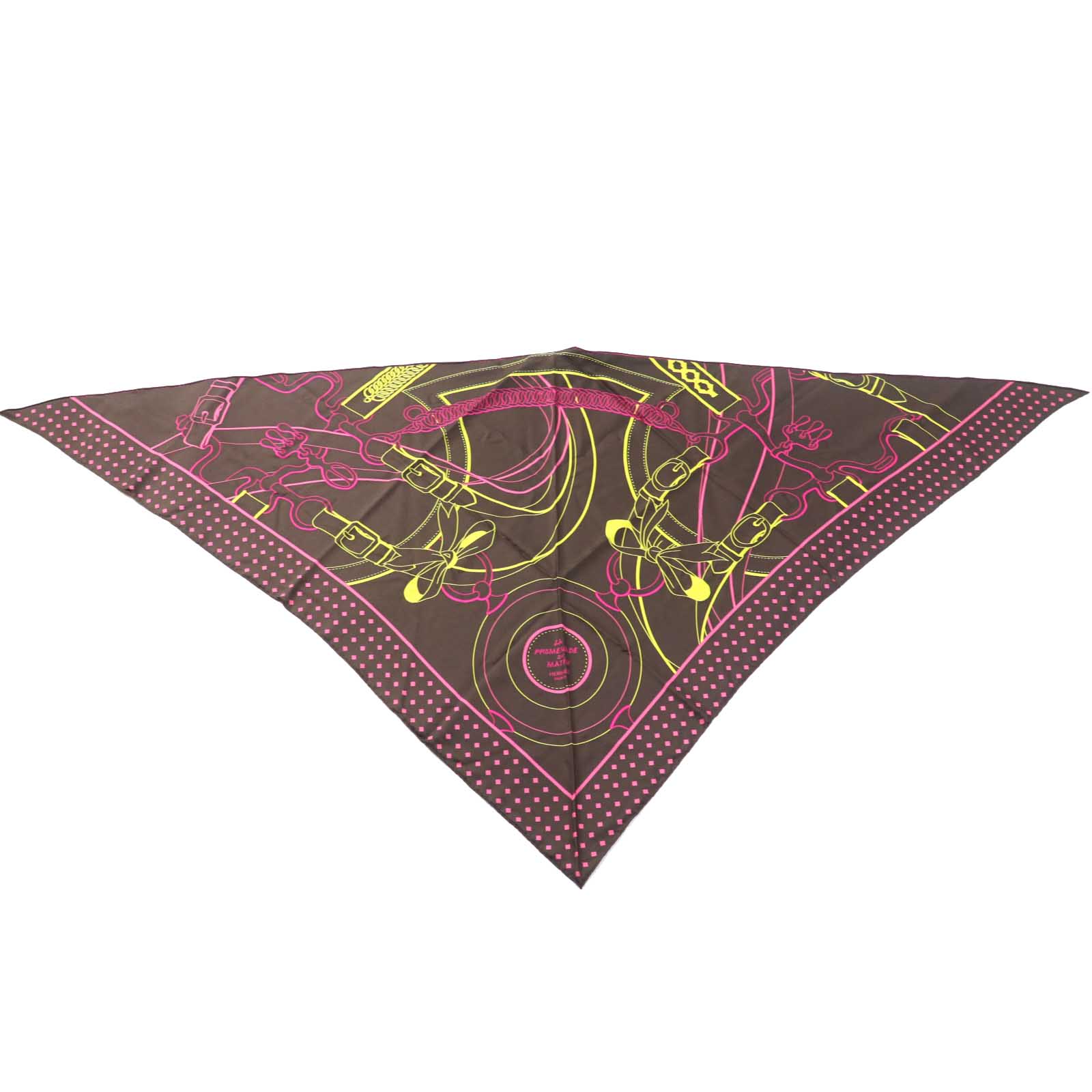 未使用品◎HERMES エルメス H571828S POINTE TWILL LA PROMENADE DU MATINPD 朝の散歩 シルク100％ マロン／ジョーヌ トライアングルジェアン ストール／スカーフ 箱付き フランス製 正規品 レディース【中古】のサムネイル