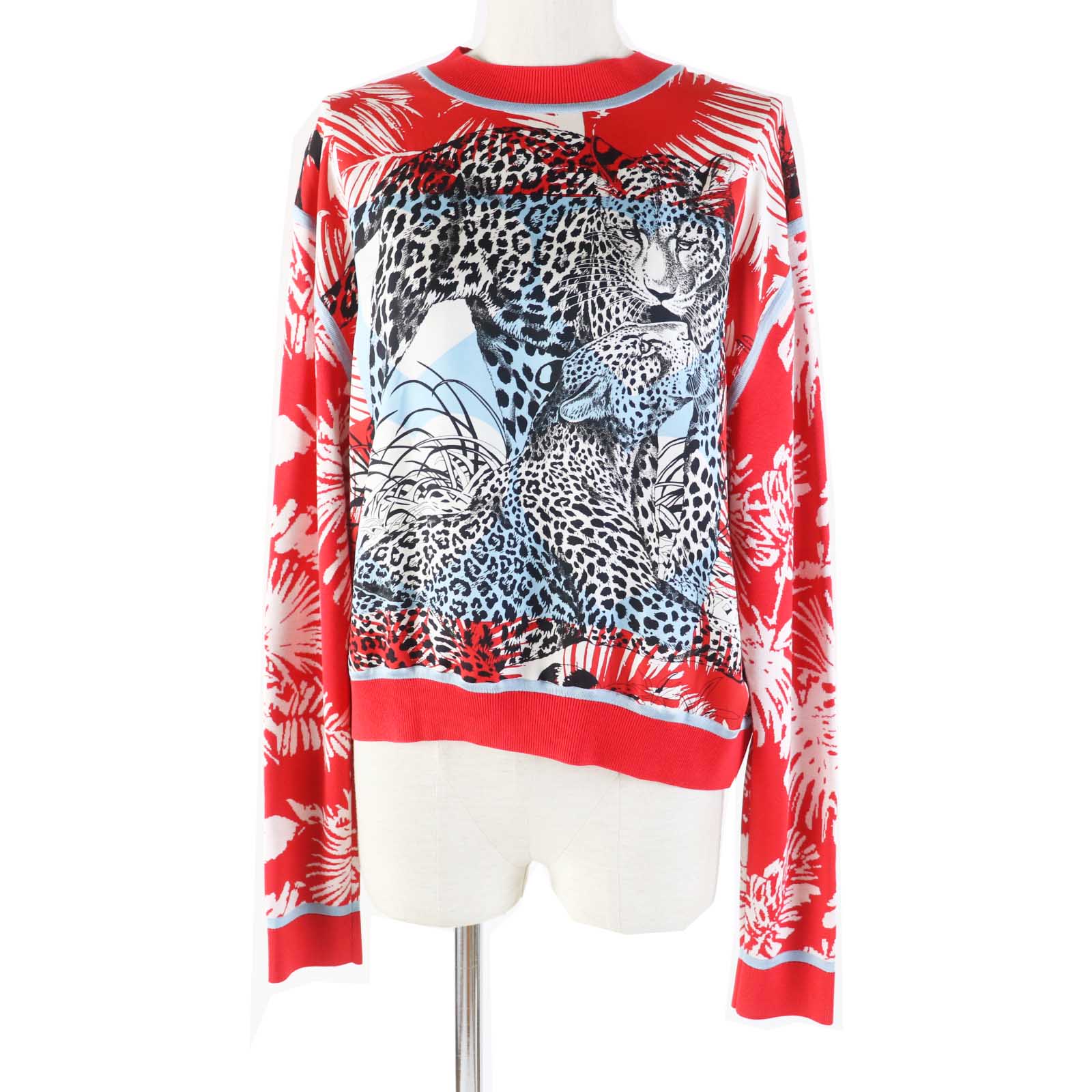 極美品◎HERMES エルメス 23SS 3E2816D3 JUNGLE LOVE ジャングルラブ シルク レーヨン 長袖 ニット/トップス レッド 36 イタリア製 レディース【中古】