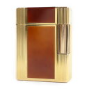良品●Dupont デュポン ライン1 ショート ラッカー ローラー式 喫煙グッズ ガスライター ブラウン(マーブル) ゴールド フランス製 メンズ 着火確認済み【中古】