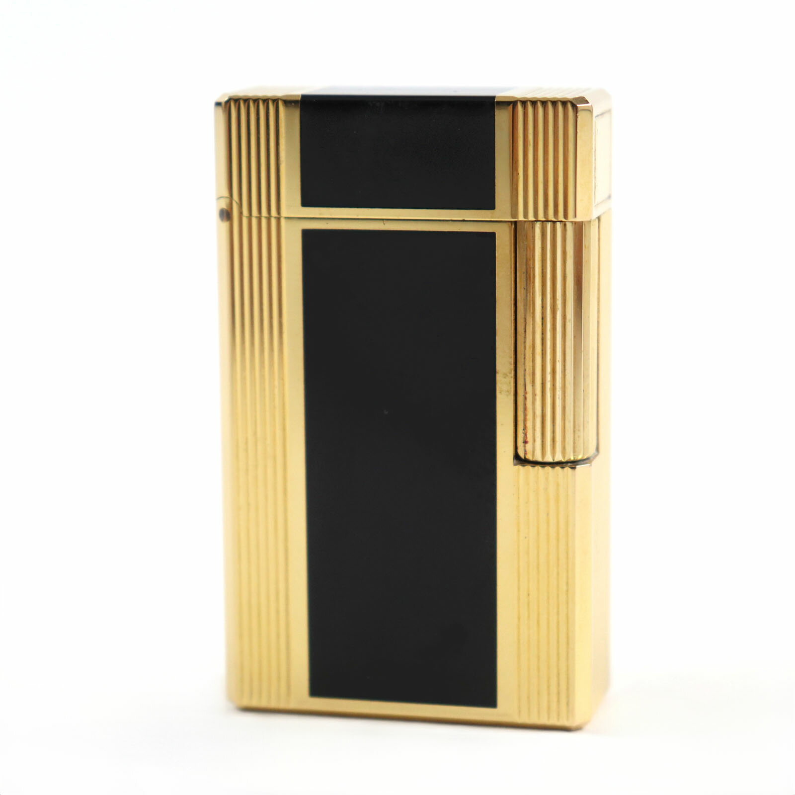 外装良品○Dupont デュポン ライン1 ロング 都彭 ラッカー スクエアフォルム ローラー式 喫煙グッズ ガスライター ブラック ゴールド フランス製 メン...